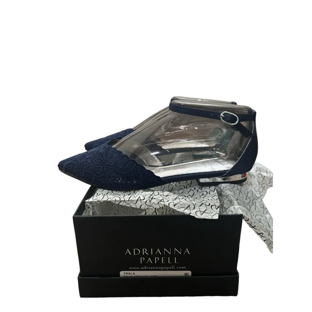 NWB Women's Adrianna Papell Trala Ankle Strap Attalie Lace Flats Navy Size 7M
